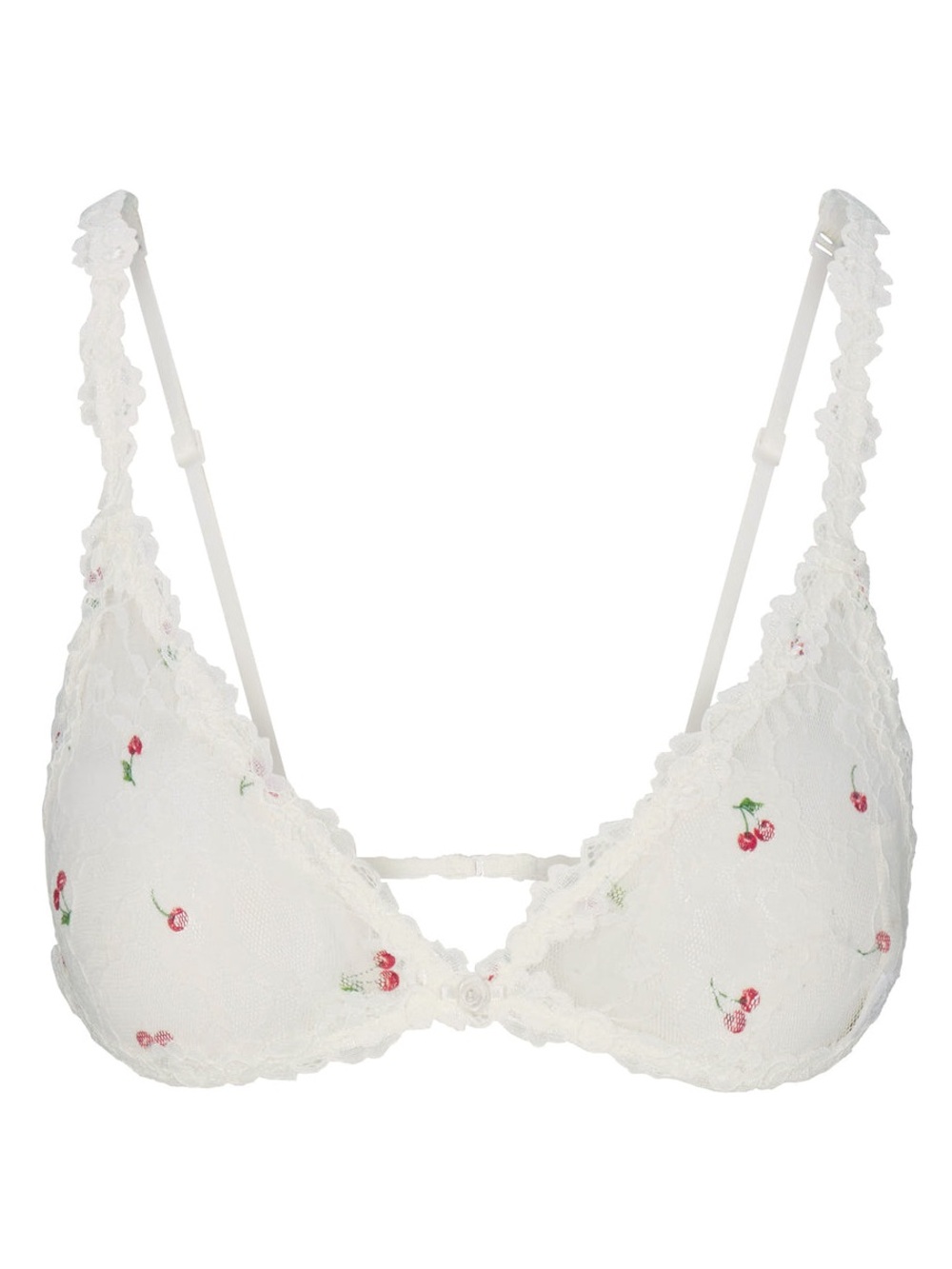 NWOT SKIMS Strech Lace Triangle Bralette XL White Cherry Print